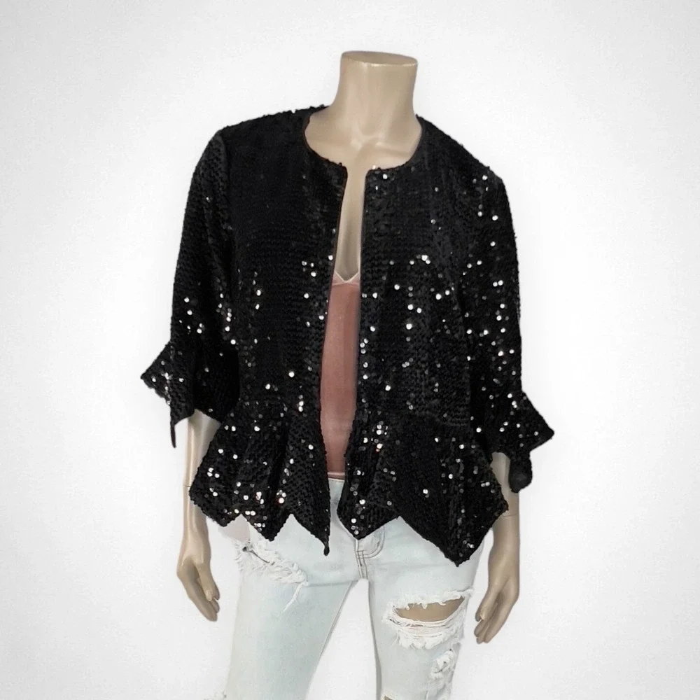 FRENCH CONNECTION Alodia Sequin Cropped Jacket 12‎ Party Holidays